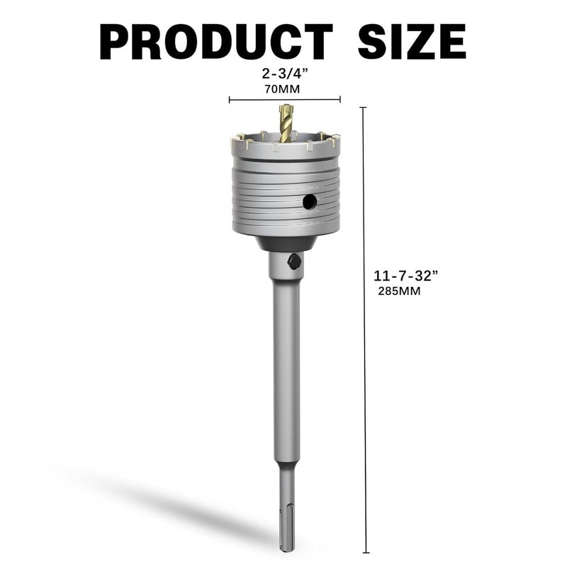 METOTO 2-3/4" Concrete Hole Saw,70mm Masonry Hole Saw, with 220mm SDS Plus Shank Connecting Rod for Concrete Brick Cement Stone Wall Drilling Home Improvement - Image 2
